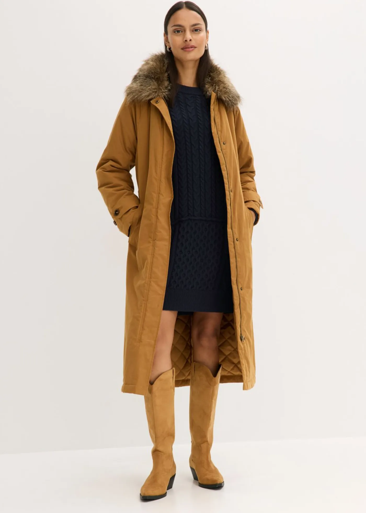 Hot Gabardina acolchada con cuello desmontable de pelo Mujer Chaquetas Y Abrigos