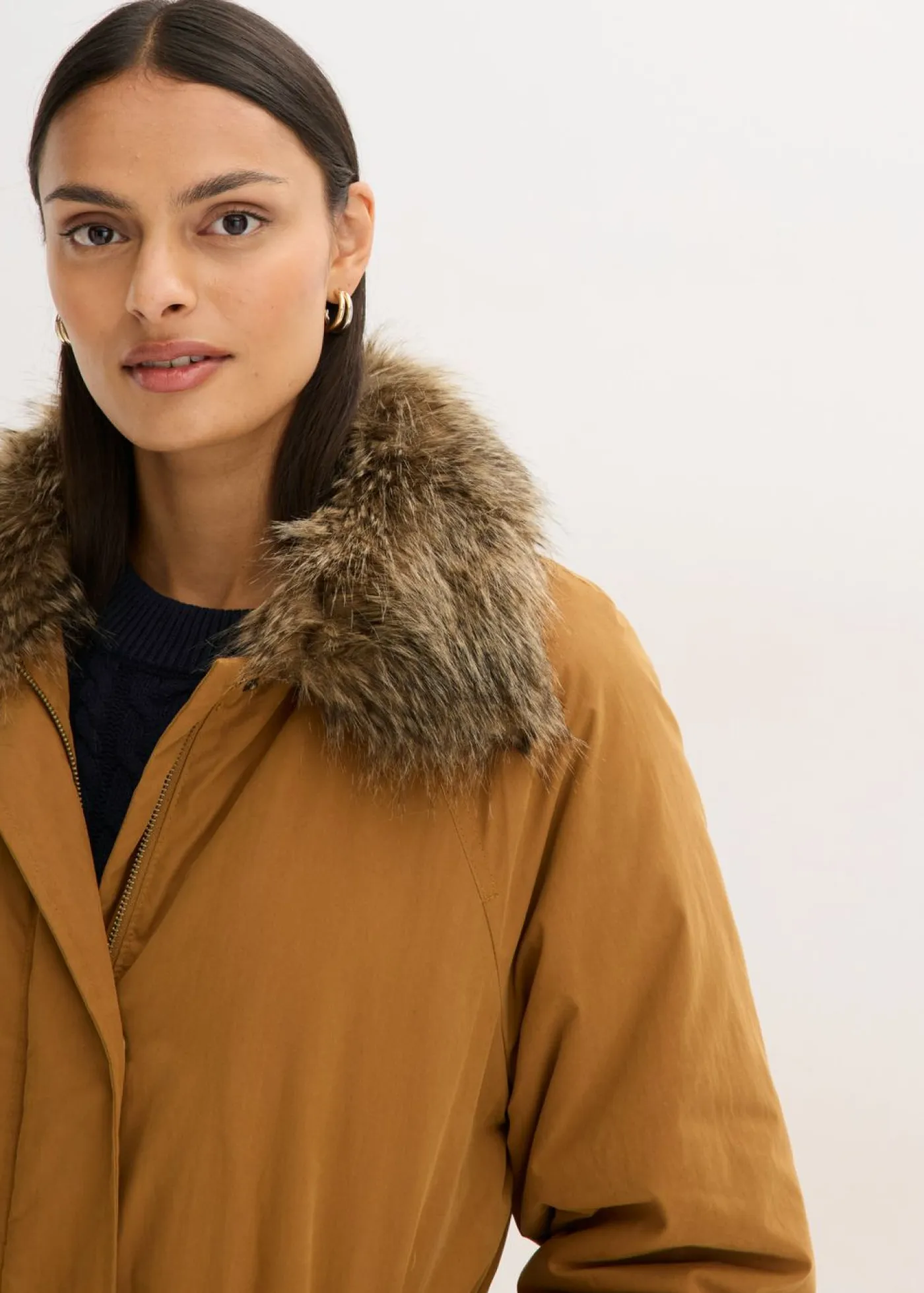 Hot Gabardina acolchada con cuello desmontable de pelo Mujer Chaquetas Y Abrigos