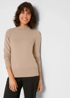 New Jersey básico de punto fino con cuello alto y algodón reciclado Mujer Básicos|Jerséis