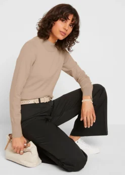 New Jersey básico de punto fino con cuello alto y algodón reciclado Mujer Básicos|Jerséis