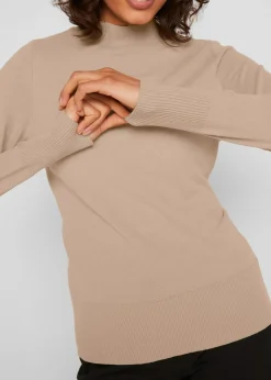 New Jersey básico de punto fino con cuello alto y algodón reciclado Mujer Básicos|Jerséis