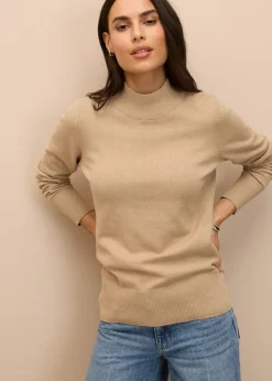 New Jersey básico de punto fino con cuello alto y algodón reciclado Mujer Básicos|Jerséis