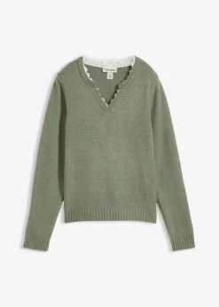 Outlet Jersey con inserto de encaje Mujer Jerséis|Ropa De Punto