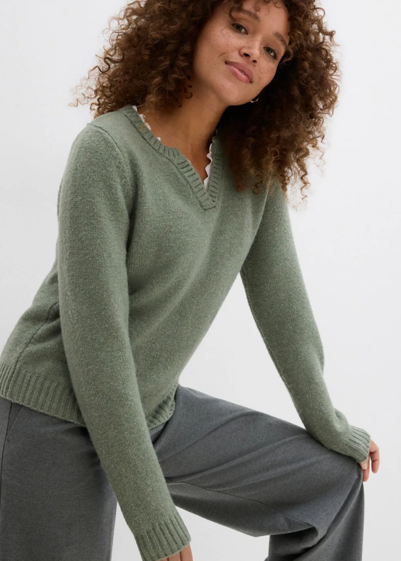 Outlet Jersey con inserto de encaje Mujer Jerséis|Ropa De Punto
