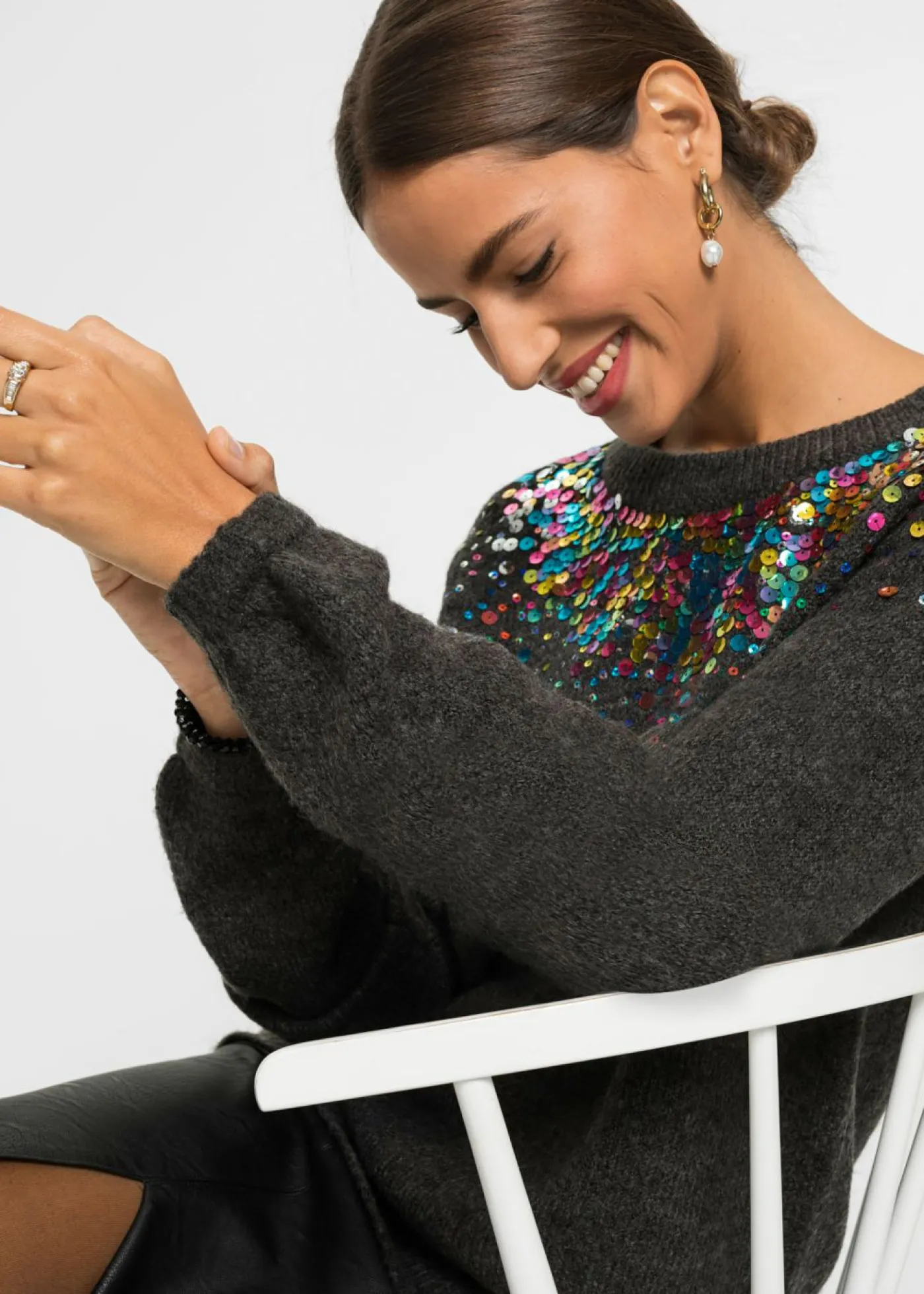 Clearance Jersey con lentejuelas coloridas Mujer Jerséis|Ropa De Punto