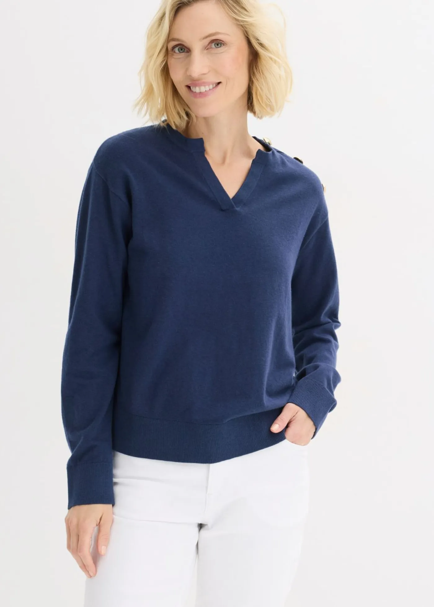 Outlet Jersey de algodón con detalle de botones Mujer Jerséis|Ropa De Punto