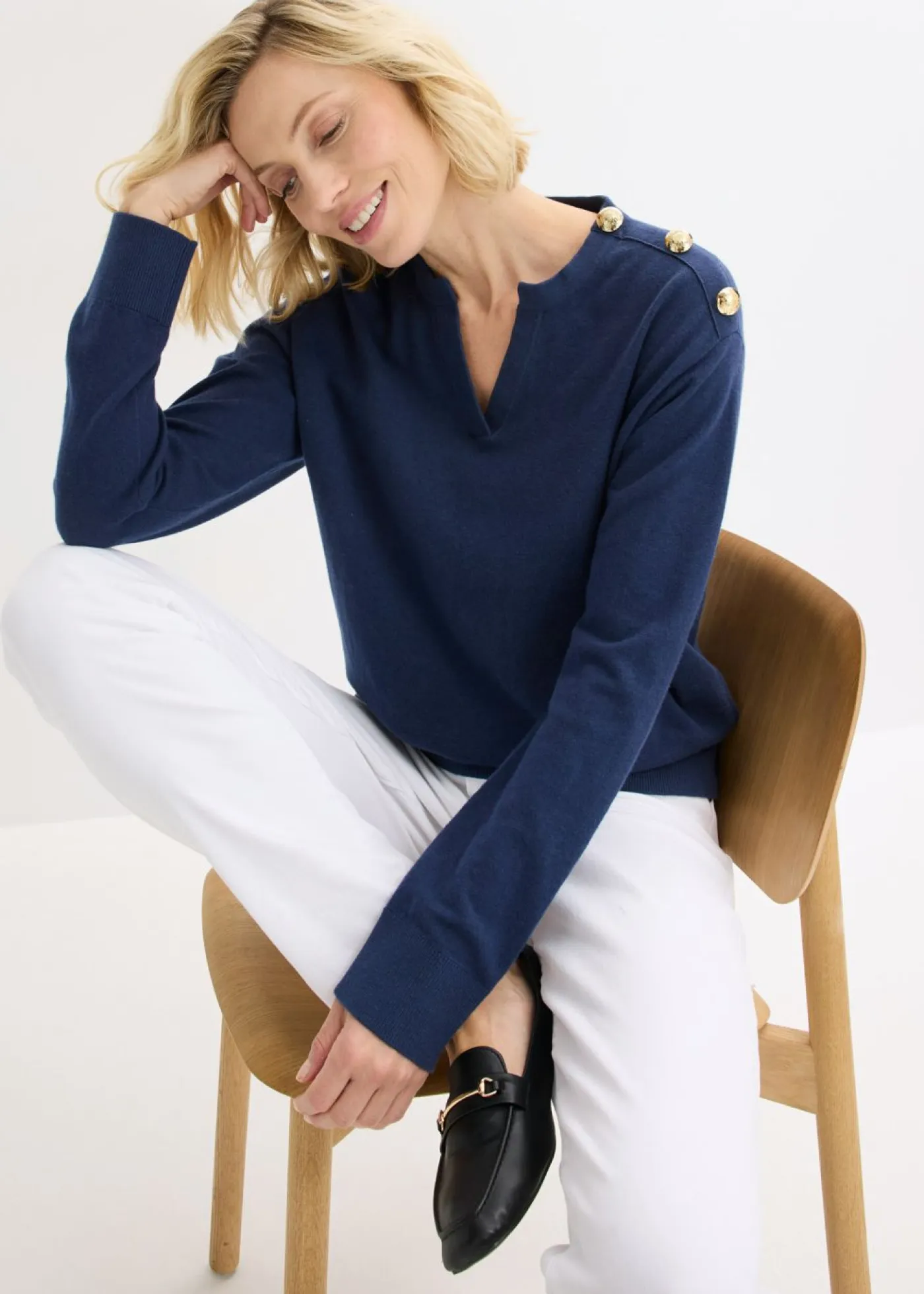 Outlet Jersey de algodón con detalle de botones Mujer Jerséis|Ropa De Punto