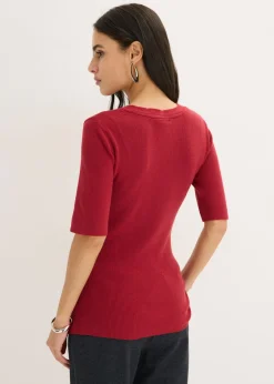 Outlet Jersey de canalé de manga corta con viscosa Mujer Jerséis|Ropa De Punto