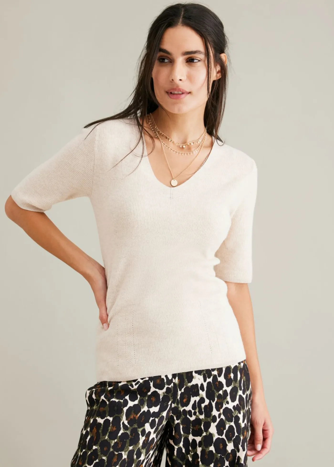 Discount Jersey de canalé de manga corta con viscosa Mujer Jerséis|Ropa De Punto