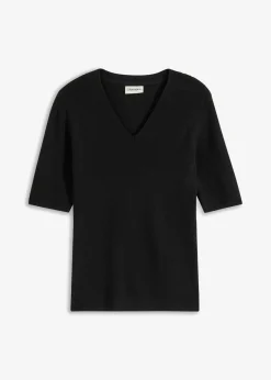Online Jersey de canalé de manga corta con viscosa Mujer Jerséis|Ropa De Punto