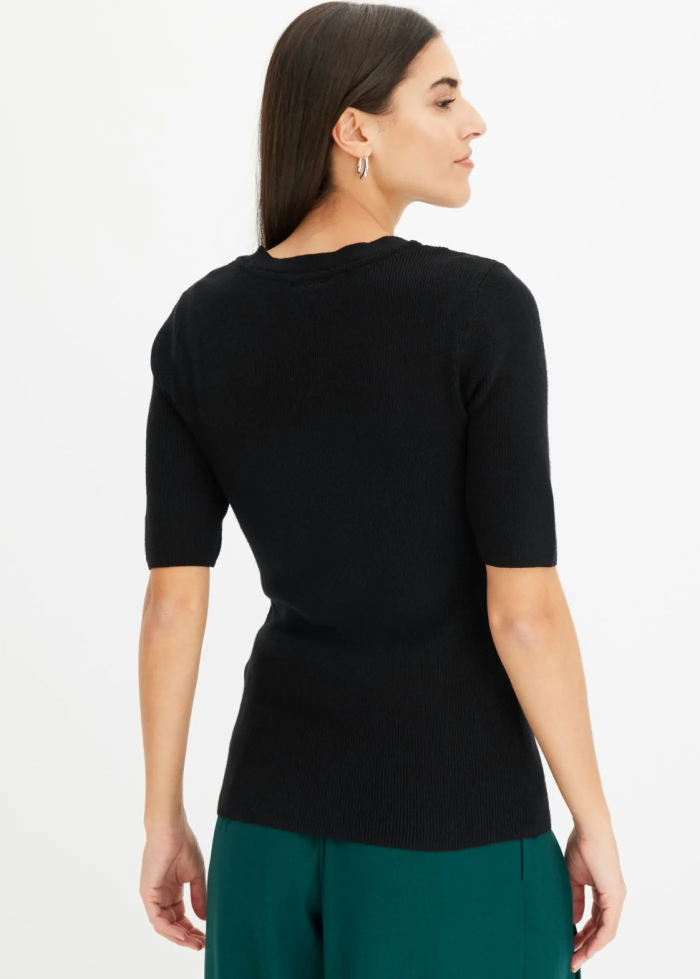 Online Jersey de canalé de manga corta con viscosa Mujer Jerséis|Ropa De Punto