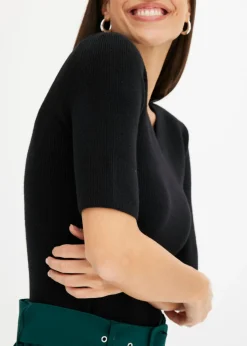 Online Jersey de canalé de manga corta con viscosa Mujer Jerséis|Ropa De Punto