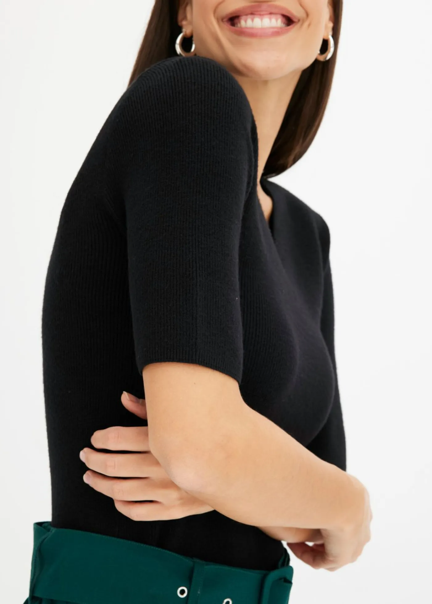 Online Jersey de canalé de manga corta con viscosa Mujer Jerséis|Ropa De Punto