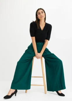 Online Jersey de canalé de manga corta con viscosa Mujer Jerséis|Ropa De Punto