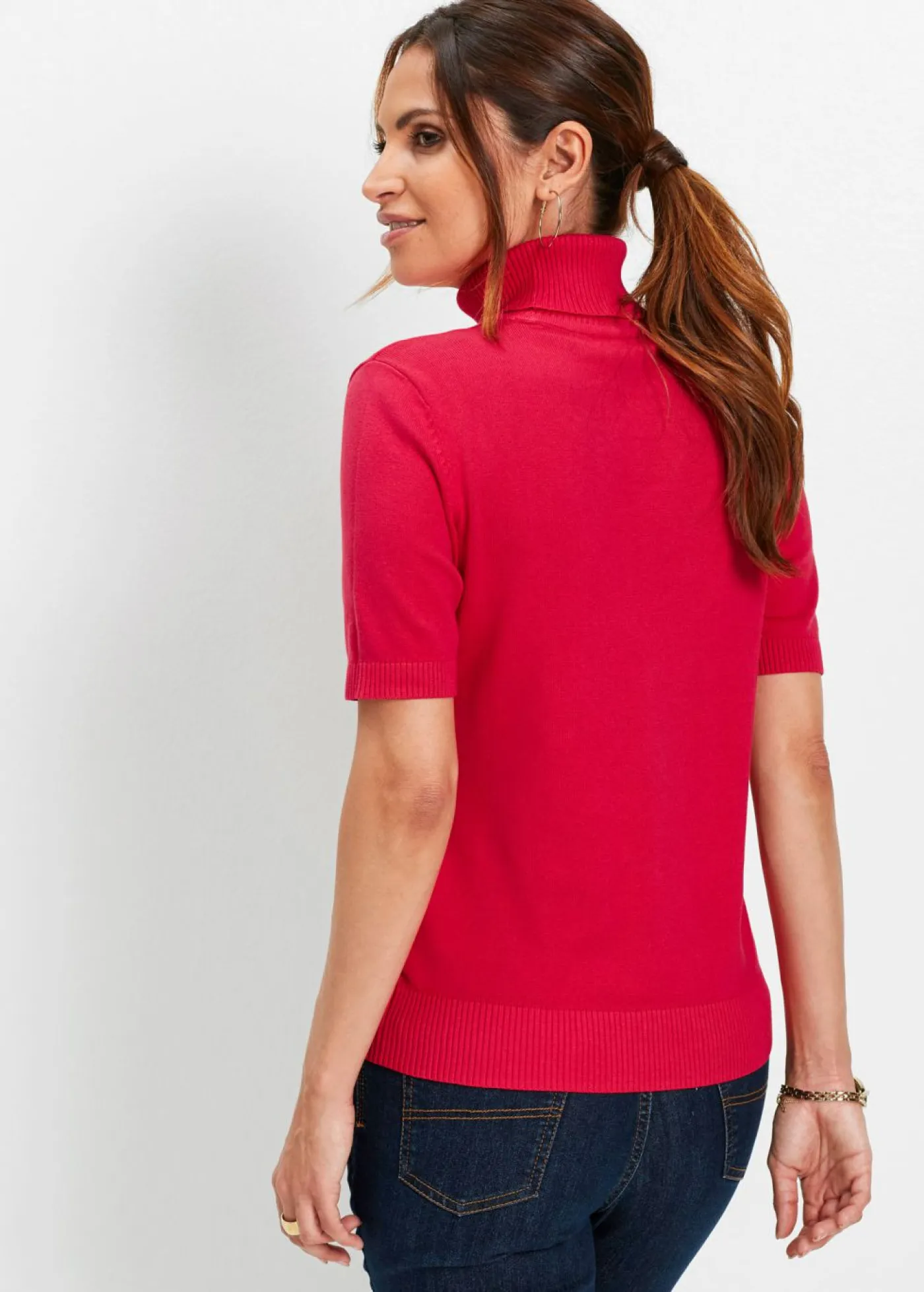 New Jersey de cuello alto y manga corta Mujer Básicos|Jerséis