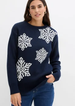 Clearance Jersey de cuello redondo con copos de nieve Mujer Jerséis|Ropa De Punto