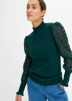 Best Jersey de cuello vuelto con mangas decorativas de gasa Mujer Jerséis|Ropa De Punto