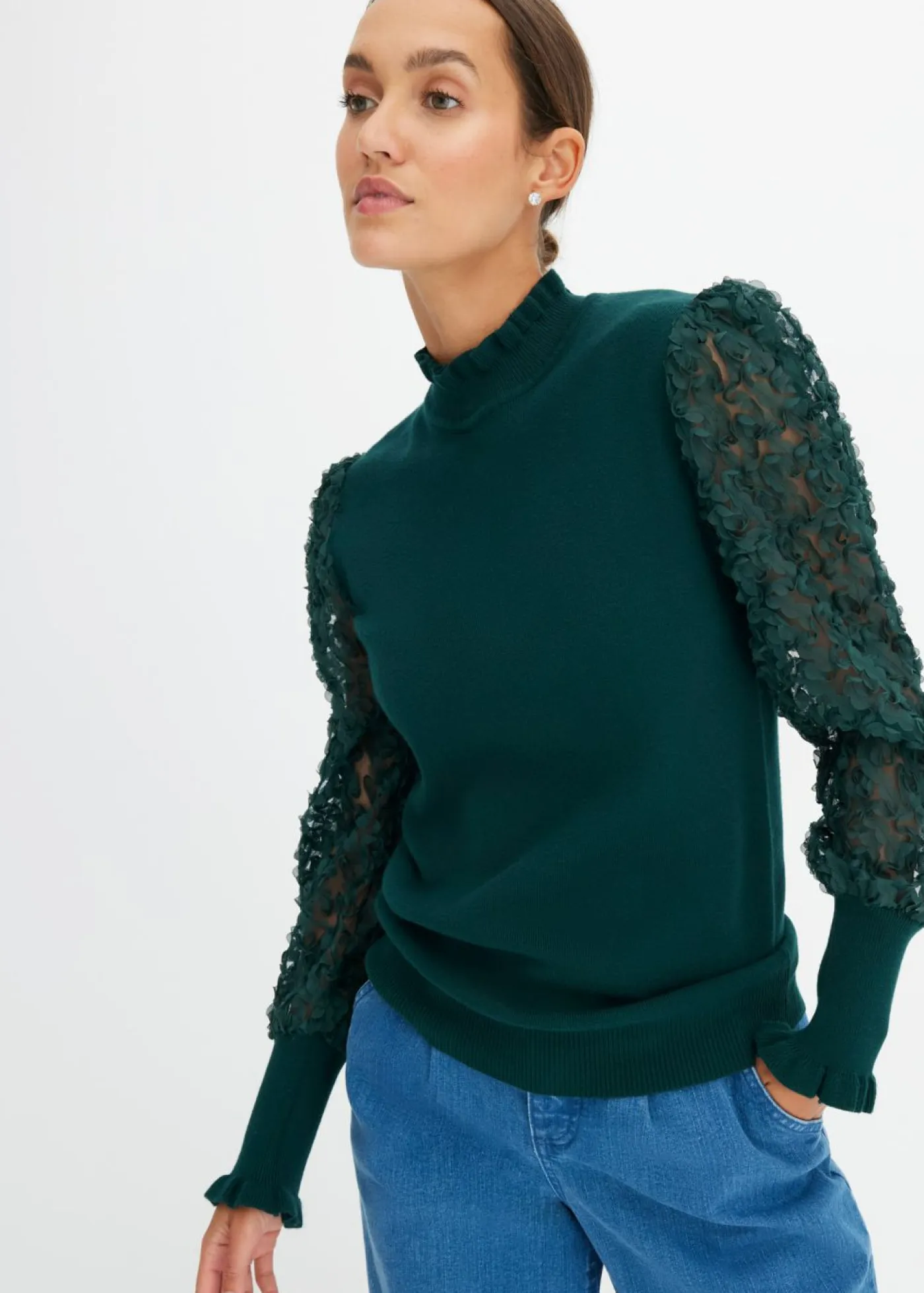 Best Jersey de cuello vuelto con mangas decorativas de gasa Mujer Jerséis|Ropa De Punto