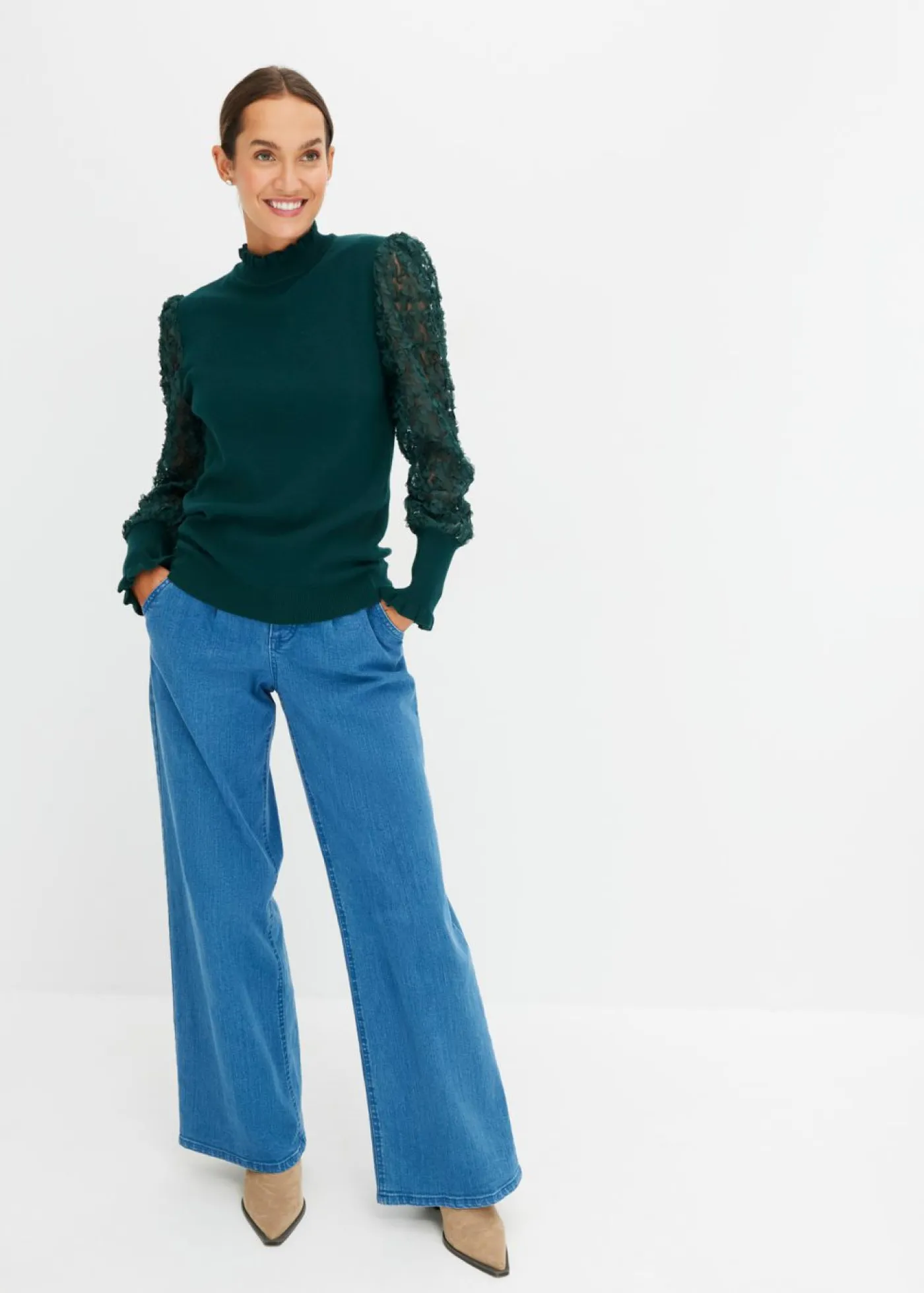 Best Jersey de cuello vuelto con mangas decorativas de gasa Mujer Jerséis|Ropa De Punto