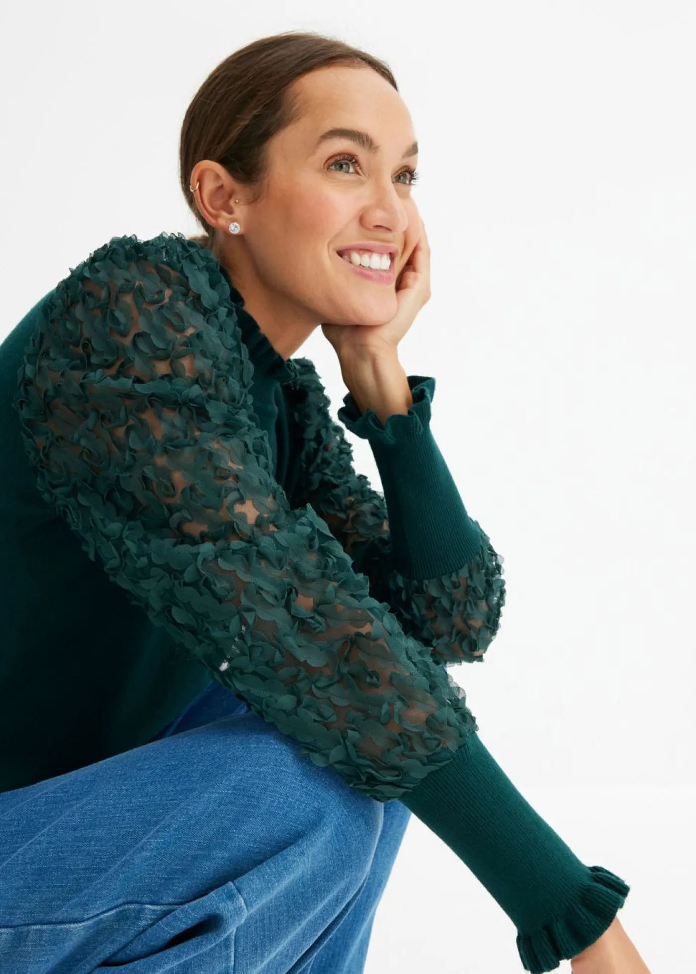 Best Jersey de cuello vuelto con mangas decorativas de gasa Mujer Jerséis|Ropa De Punto