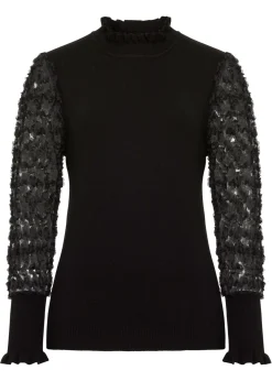 Clearance Jersey de cuello vuelto con mangas decorativas de gasa Mujer Jerséis|Ropa De Punto