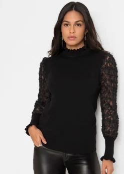 Clearance Jersey de cuello vuelto con mangas decorativas de gasa Mujer Jerséis|Ropa De Punto