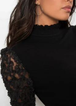 Clearance Jersey de cuello vuelto con mangas decorativas de gasa Mujer Jerséis|Ropa De Punto
