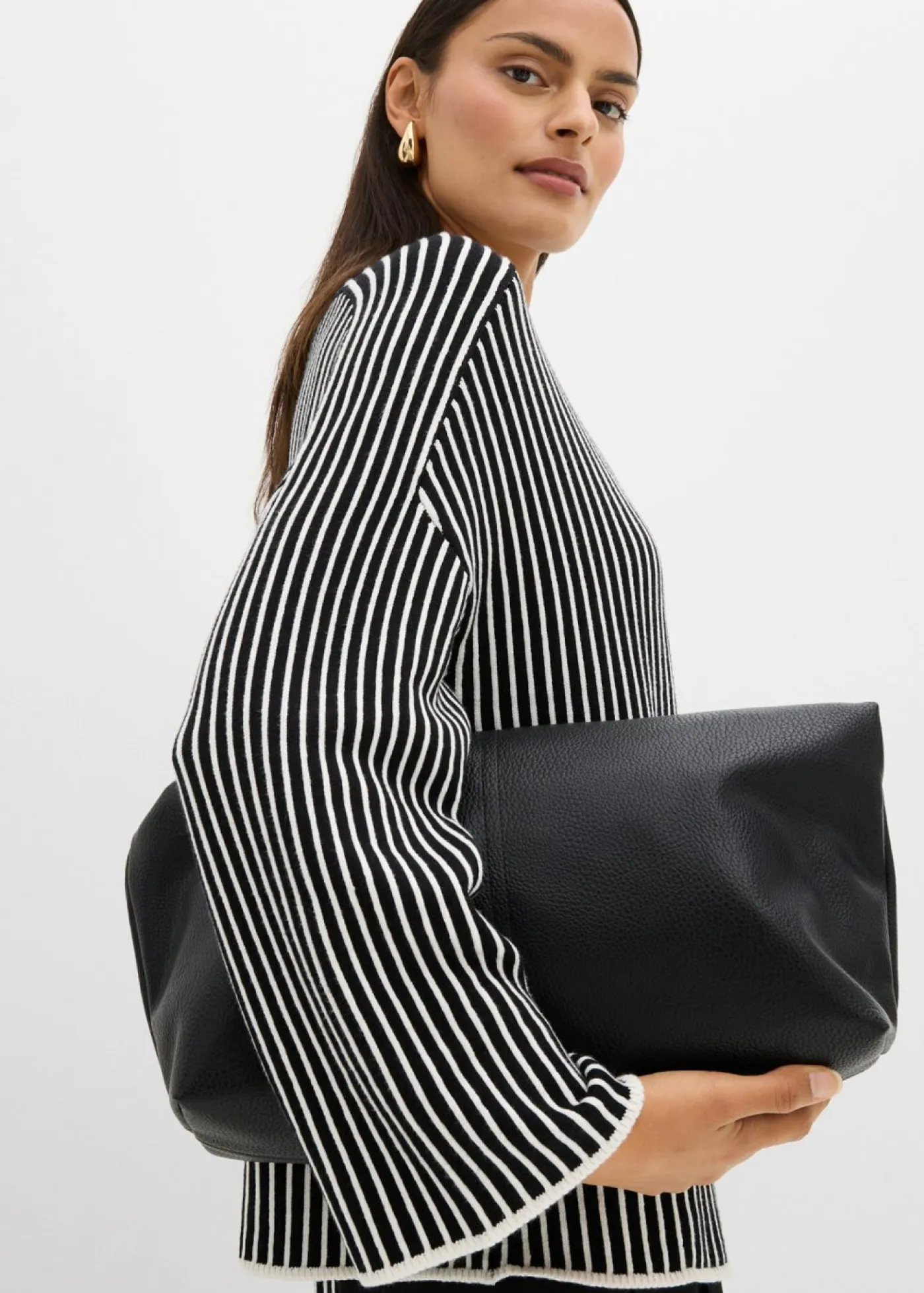 Jersey de mezcla de viscosa con cuello alto Mujer Esenciales|Jerséis