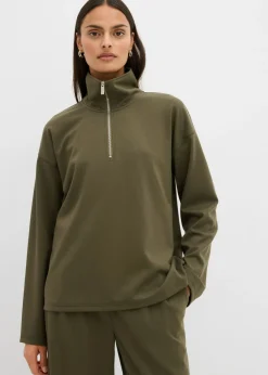 Sale Jersey de mezcla de viscosa con cuello troyer Mujer Esenciales|Jerséis