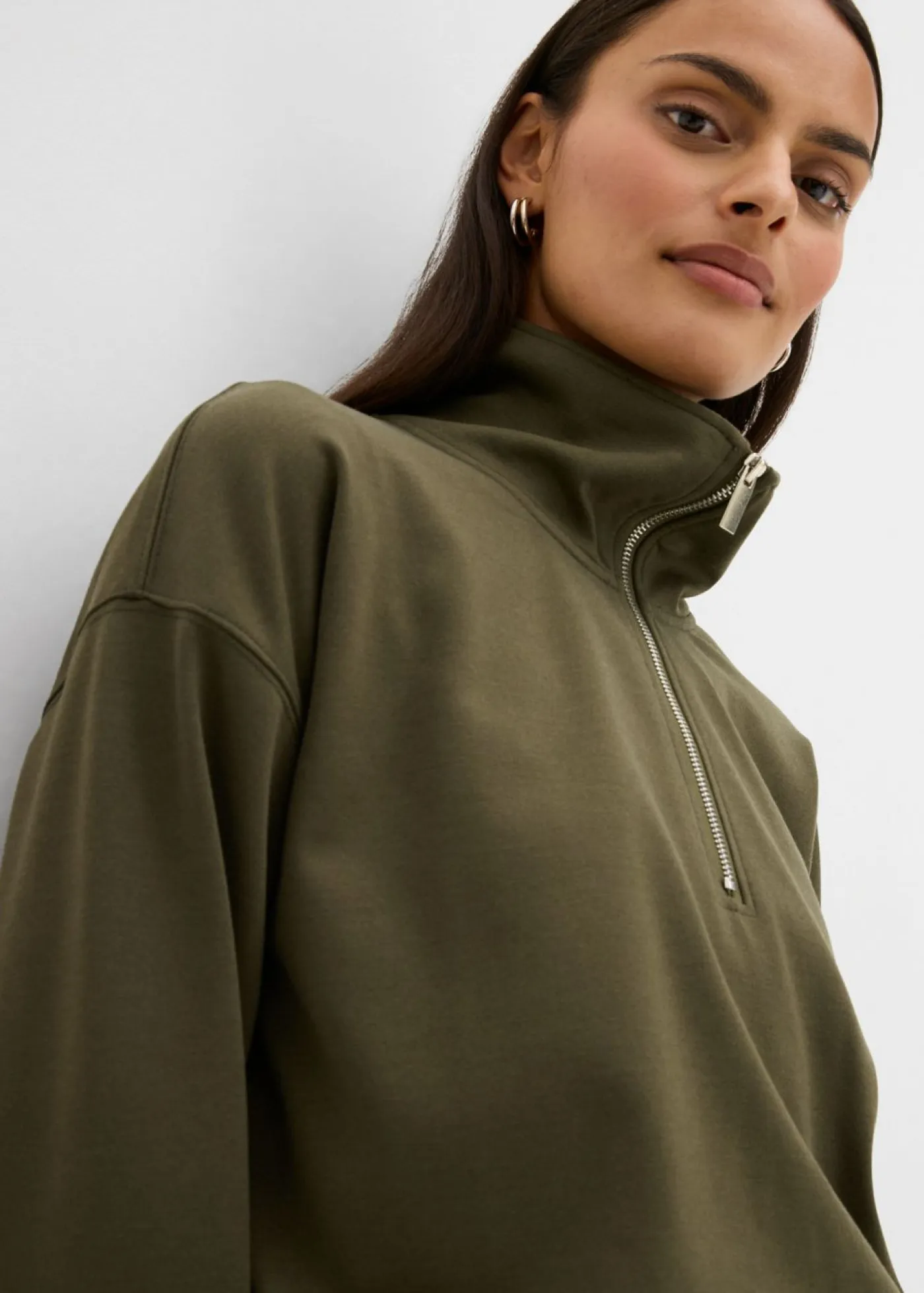 Sale Jersey de mezcla de viscosa con cuello troyer Mujer Esenciales|Jerséis