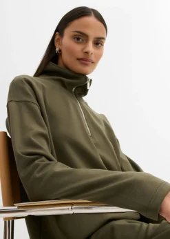 Sale Jersey de mezcla de viscosa con cuello troyer Mujer Esenciales|Jerséis