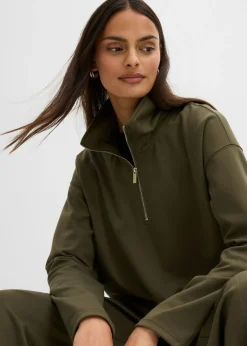 Sale Jersey de mezcla de viscosa con cuello troyer Mujer Esenciales|Jerséis