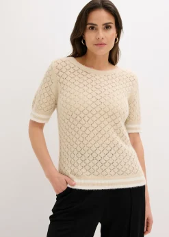Outlet Jersey de punto ajour con hilo suave Mujer Jerséis|Novedades