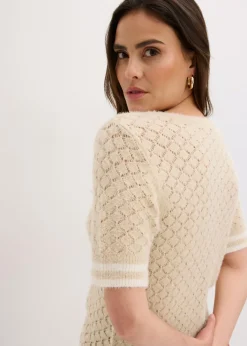 Outlet Jersey de punto ajour con hilo suave Mujer Jerséis|Novedades