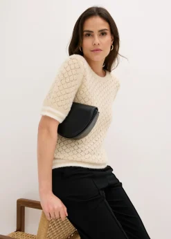 Outlet Jersey de punto ajour con hilo suave Mujer Jerséis|Novedades