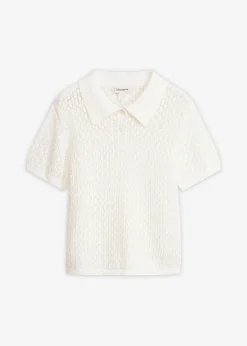New Jersey de punto ajour de algodón puro Mujer Camisetas|Novedades