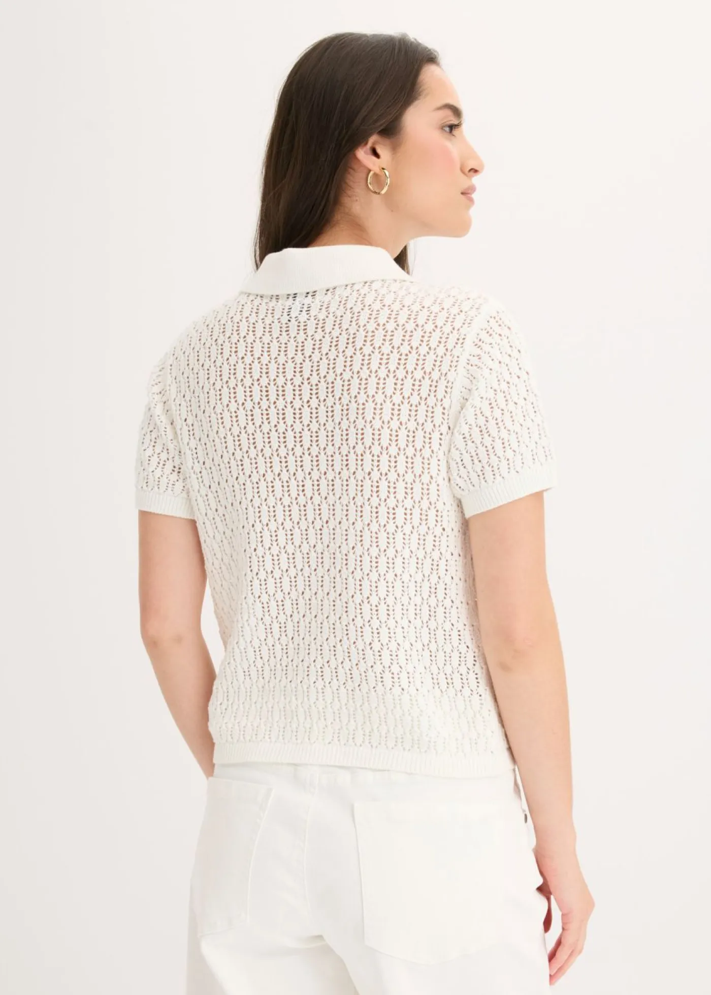 New Jersey de punto ajour de algodón puro Mujer Camisetas|Novedades