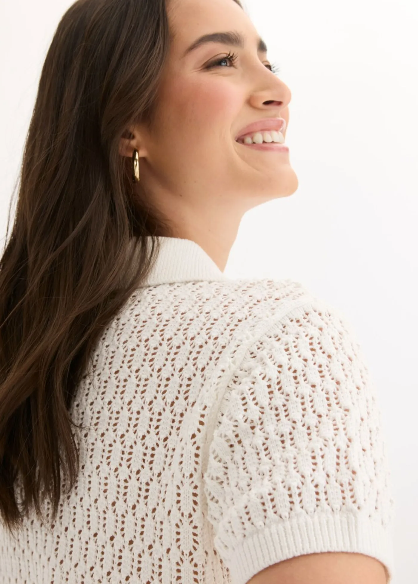 New Jersey de punto ajour de algodón puro Mujer Camisetas|Novedades