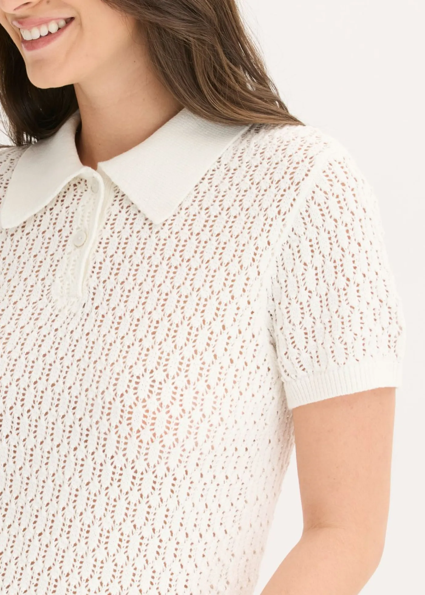 New Jersey de punto ajour de algodón puro Mujer Camisetas|Novedades