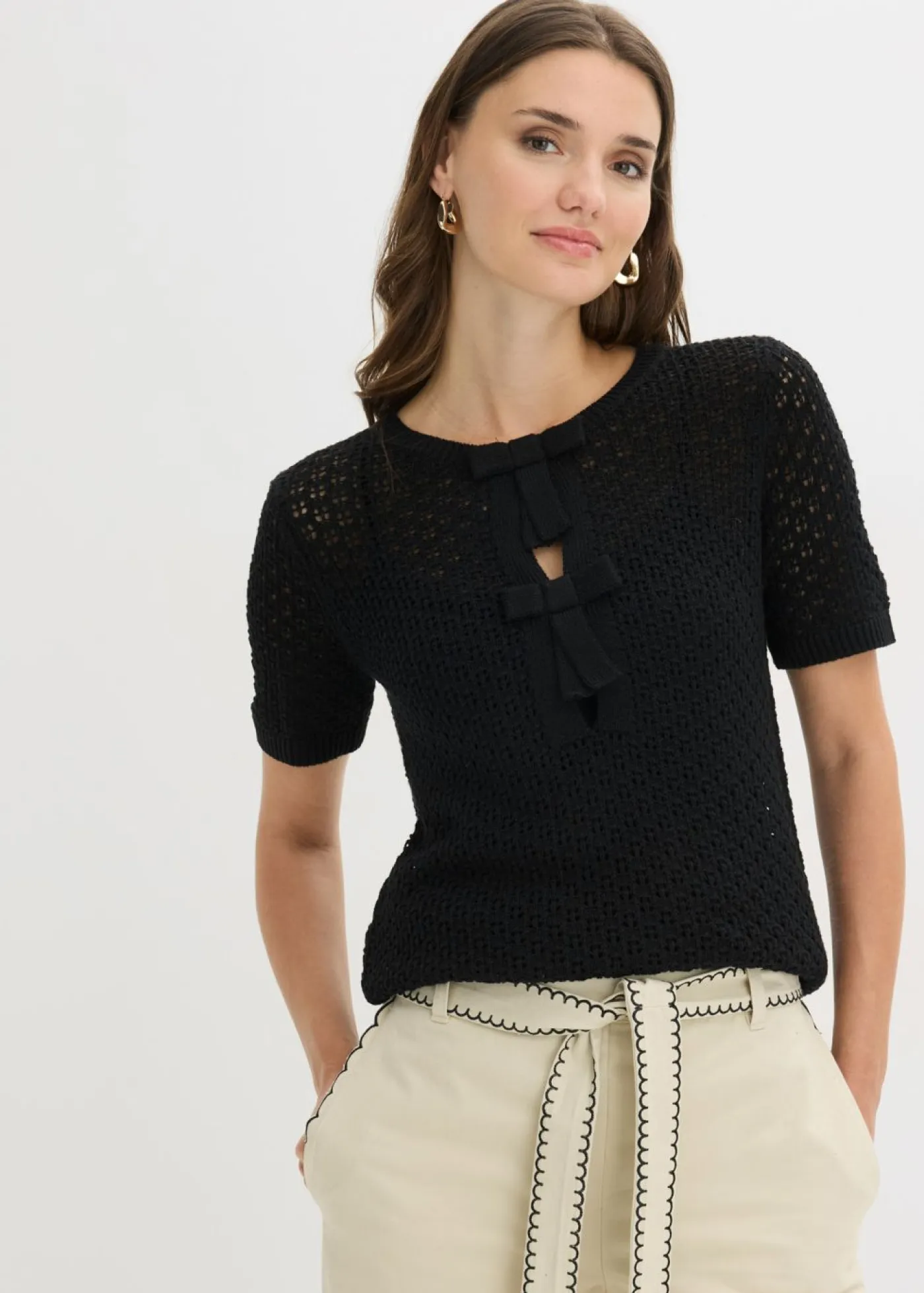 Clearance Jersey de punto ajour de mezcla de algodón Mujer Jerséis|Novedades