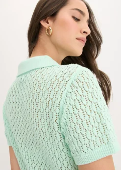 Outlet Jersey de punto ajour de algodón puro Mujer Camisetas|Novedades