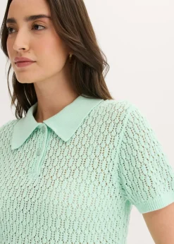 Outlet Jersey de punto ajour de algodón puro Mujer Camisetas|Novedades