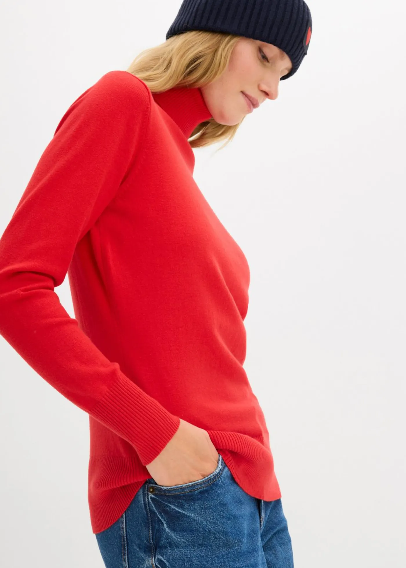 Jersey de punto fino con cuello alto Mujer Básicos|Jerséis