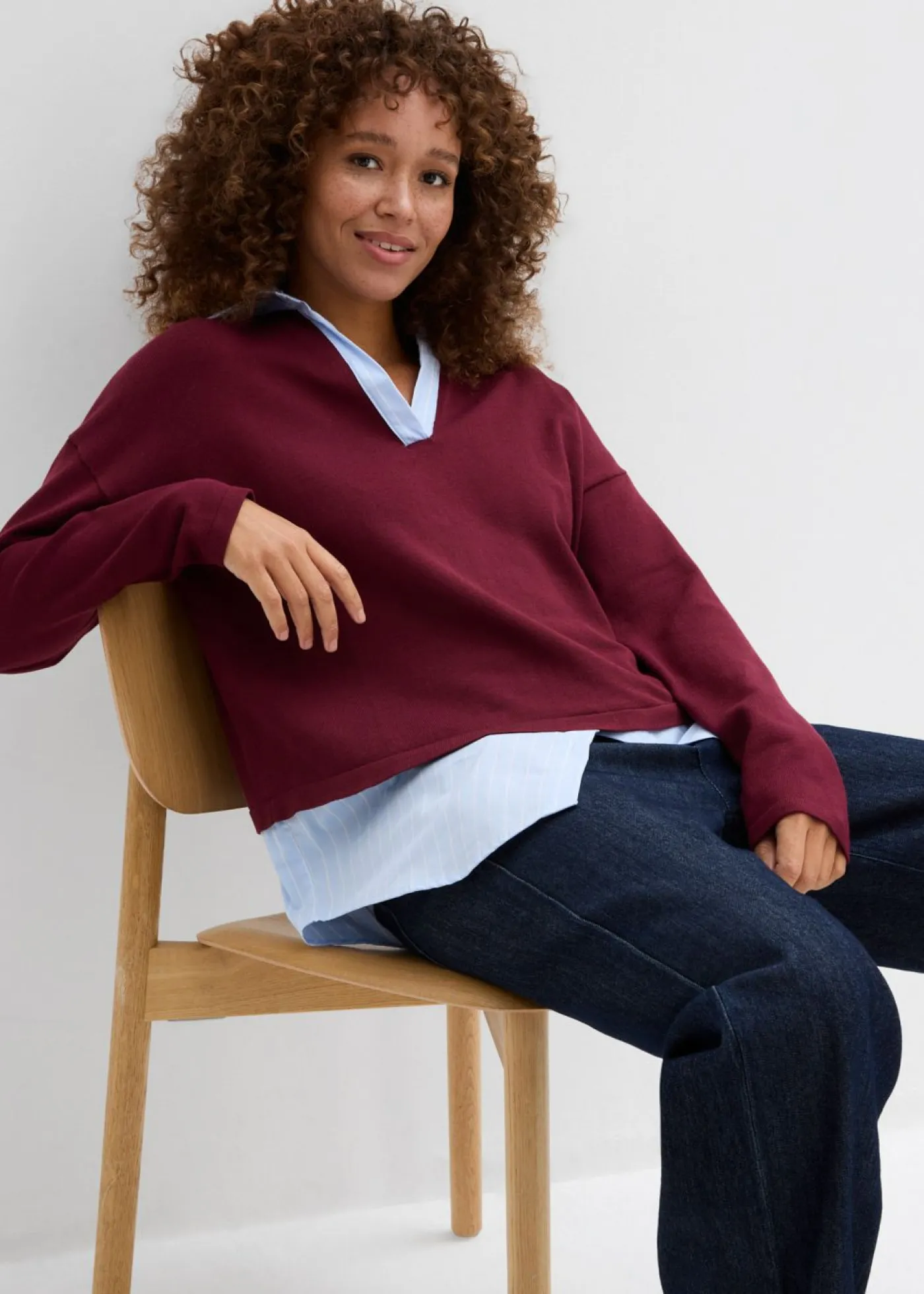 Sale Jersey de punto fino con inserto de blusa Mujer Jerséis|Ropa De Punto