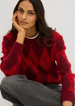 Sale Jersey de punto fino con estampado a cuadros Mujer Jerséis|Ropa De Punto