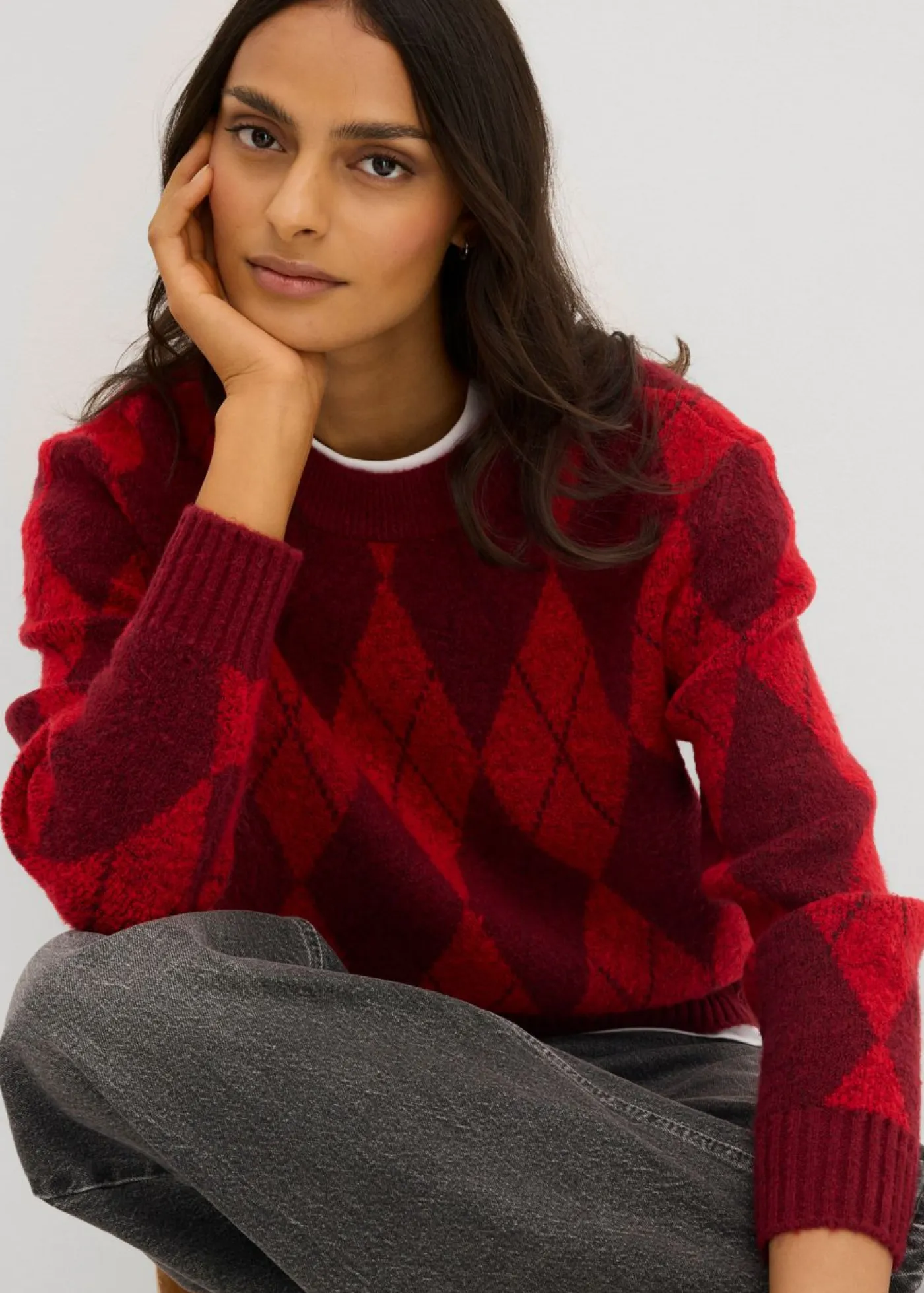 Sale Jersey de punto fino con estampado a cuadros Mujer Jerséis|Ropa De Punto