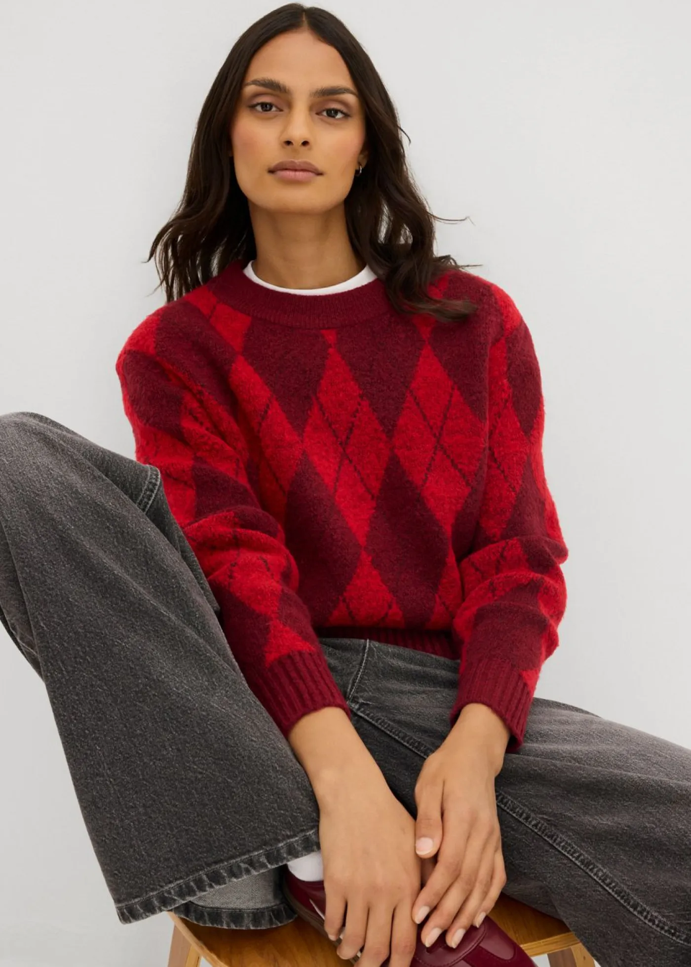 Sale Jersey de punto fino con estampado a cuadros Mujer Jerséis|Ropa De Punto