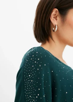 Outlet Jersey de punto fino con aplicación de piedras brillantes Mujer Jerséis|Ropa De Punto