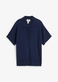 Jersey de punto fino con contenido de seda y cuello tipo polo Mujer Premium|Jerséis