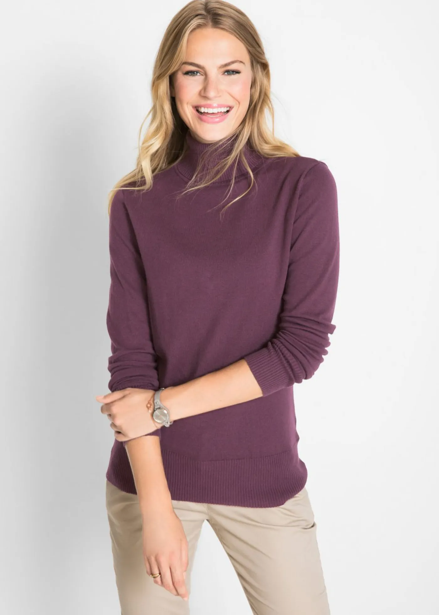 Jersey de punto fino con cuello alto Mujer Básicos|Jerséis